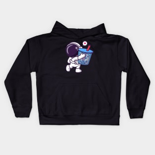 Cute Astronaut Holding Boba Milk Tea Drink Shape Cartoon Kids Hoodie